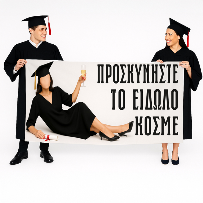 Πανό-Αποφοίτησης-Προσκυνήστε-το-Είδωλο
